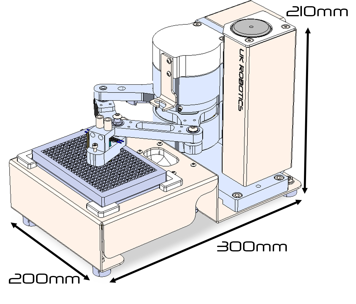 Image showing the dimensions of the D2 nanolitre SBS plate Dispenser